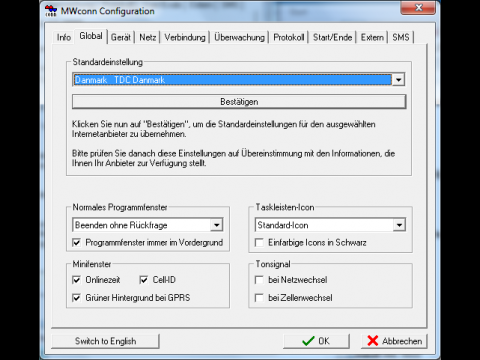 Auswahl des Mobilfunkanbieters.