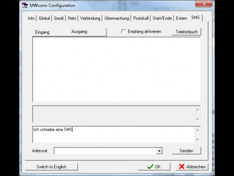 SMS-Manager. Wer will kann Kurzmitteilungen mit seinem Modem empfangen oder absenden.