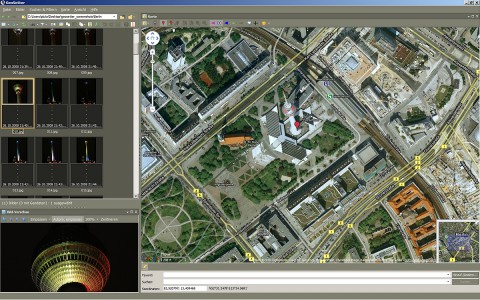 Geosetter bietet verschiedene Kartenansichten: Googles Satellitenkarte...