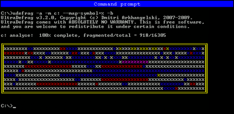 UltraDefrag - Kommandozeilen-Ansicht