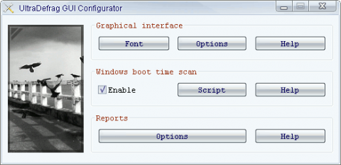 UltraDefrag - Konfigurationsmen&uuml; Benutzeroberfl&auml;che
