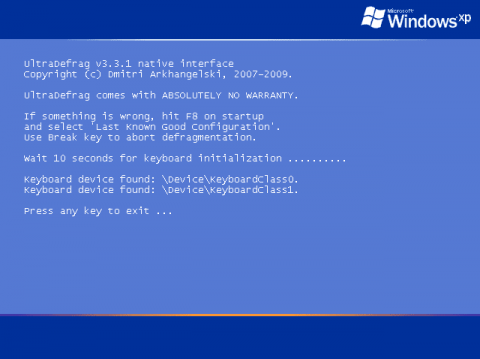 UltraDefrag w&auml;hrend des Windows-Bootprozesses