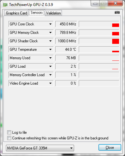 ...hier im Netzteilbetrieb. Im ausbalancierten Modus sinkt die GPU-Taktfrequenz auf 405 MHz.