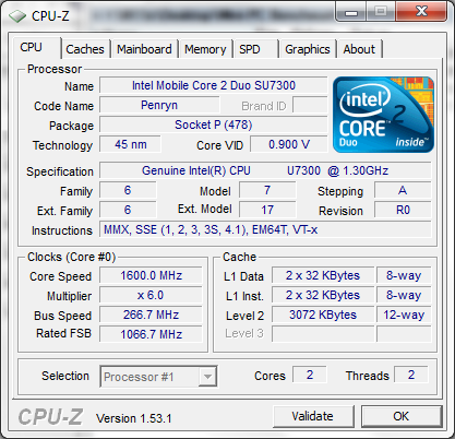 Dell übertaktet CPU und Speicherbus recht deutlich. Statt 1,3 GHz ergeben sich 1,6 GHz in der Ruhe.
