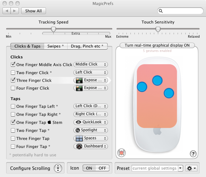 Magicprefs ist eine Erweiterung für Mac OS X. In Orange zu sehen ist der definierte Bereich für den Multitouch-Klick.