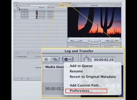 EOS Movie Plugin-E1 - "Loggen und &Uuml;bertragen" in Final Cut Pro einstellen