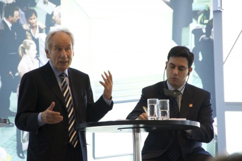 Der Pr&auml;sident des Bitkom e.V. August-Wilhelm Scheer und Sebasti&aacute;n Muriel vom Partnerland  Spanien