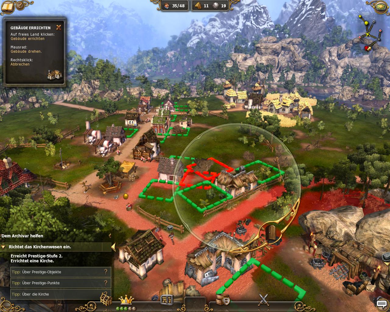 Per Mausrad verändert der Spieler die Ausrichtung von Gebäuden.