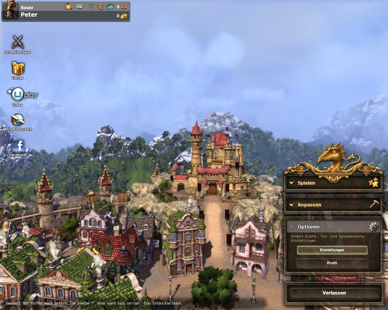 Das Hauptmenü erlaubt Zugriff auf Spielmodi und Optionen.