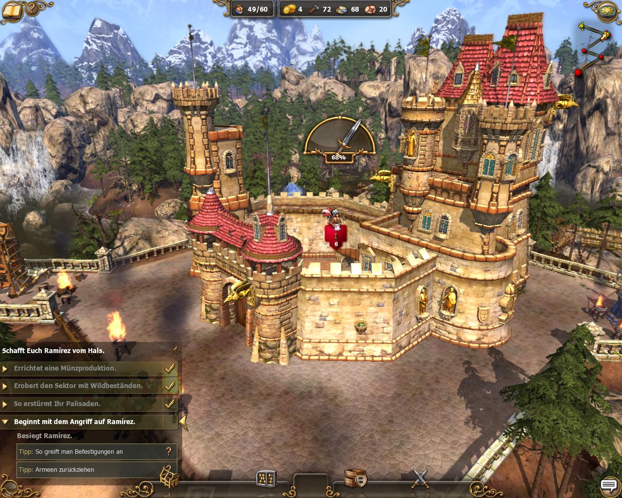 Die Prozentzahl über dem Schloss zeigt, wie lange es bis zur Übernahme dauert.