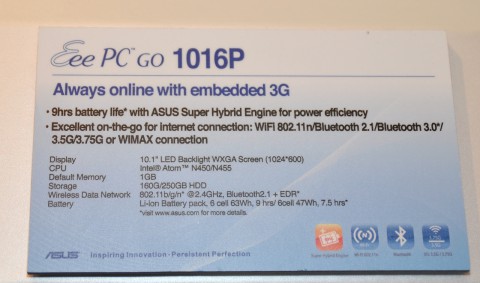 Daten des Eee PC 1016P