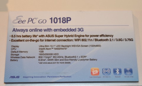 Daten des Eee PC 1018P