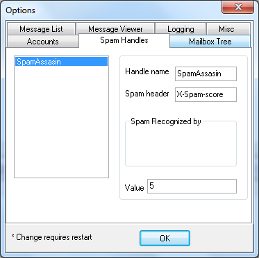 Wenn der Server Spam-Handles unterstützt, zeigt das IMAPSize an.