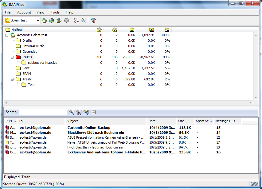 Übersicht unseres Testaccounts