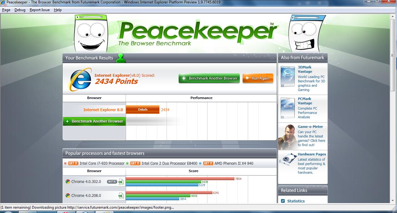 Internet Explorer 9 - Peacekepper-Benchmark