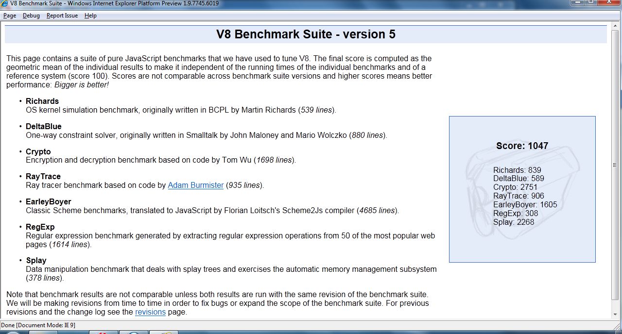 Internet Explorer 9 - V8-Benchmark