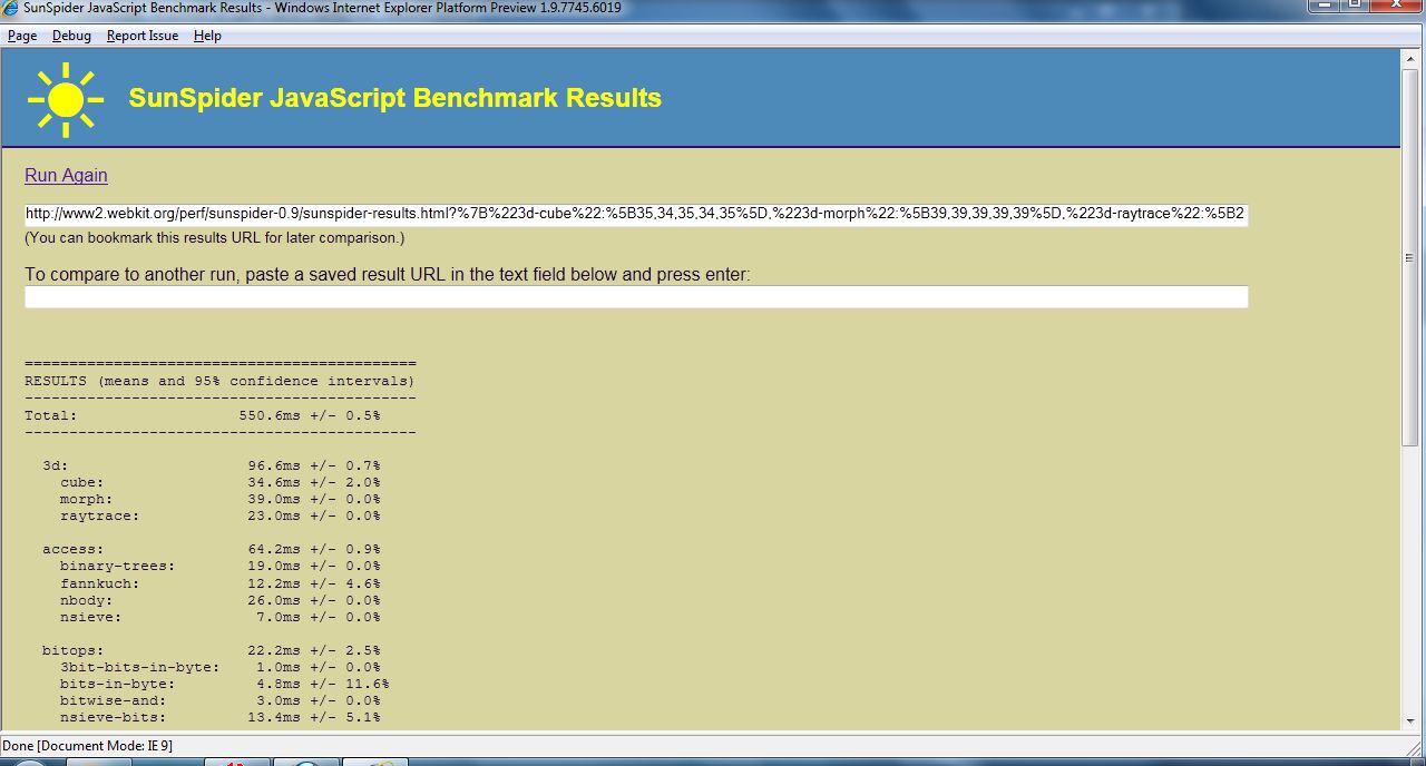 Internet Explorer 9 - Sunspider-Benchmark