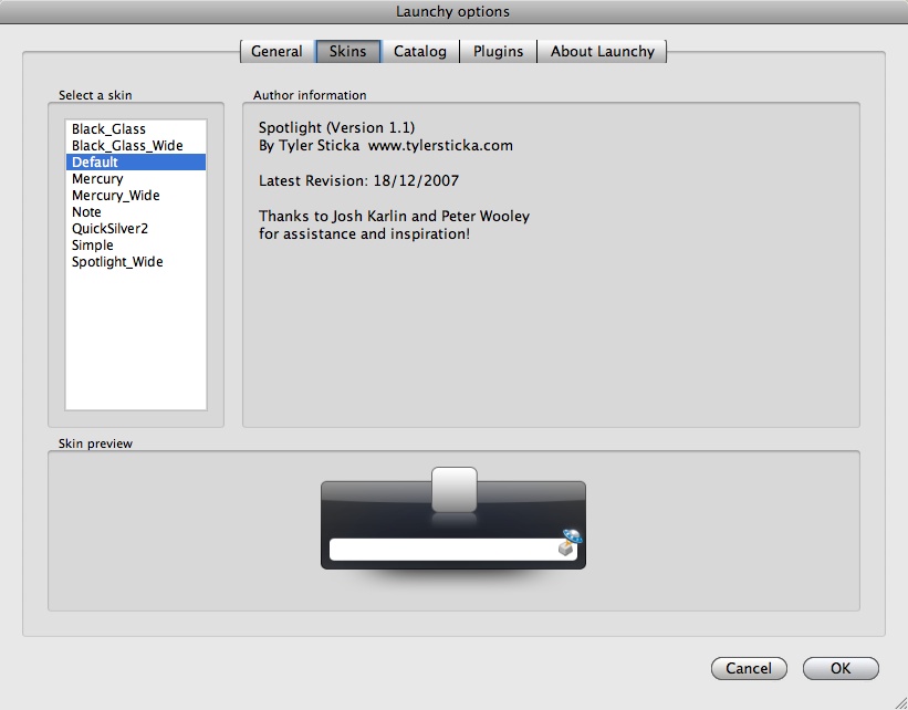 Launchy Mac OS X - Optionen