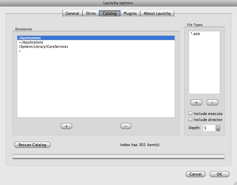 Launchy Mac OS X - Optionen