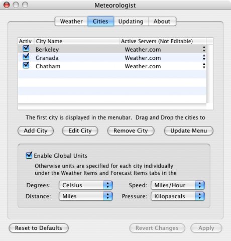 Meteorologist - Städteauswahl