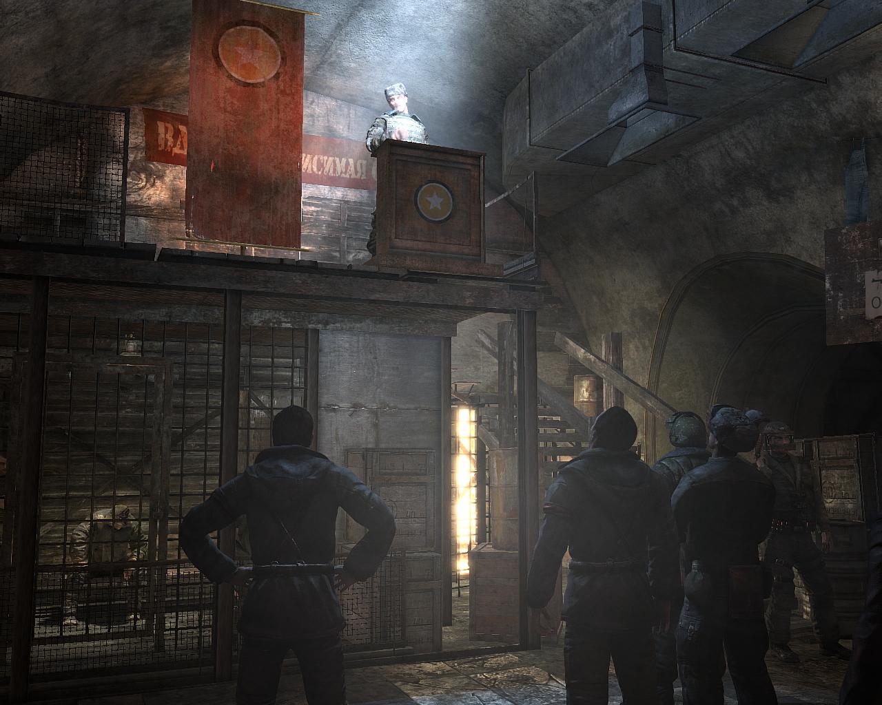 In einer Zufluchtstätte lauscht Artyom einer Rede.