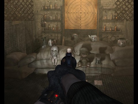 Im Waffenladen darf der Spieler das Schie&szlig;en &uuml;ben.