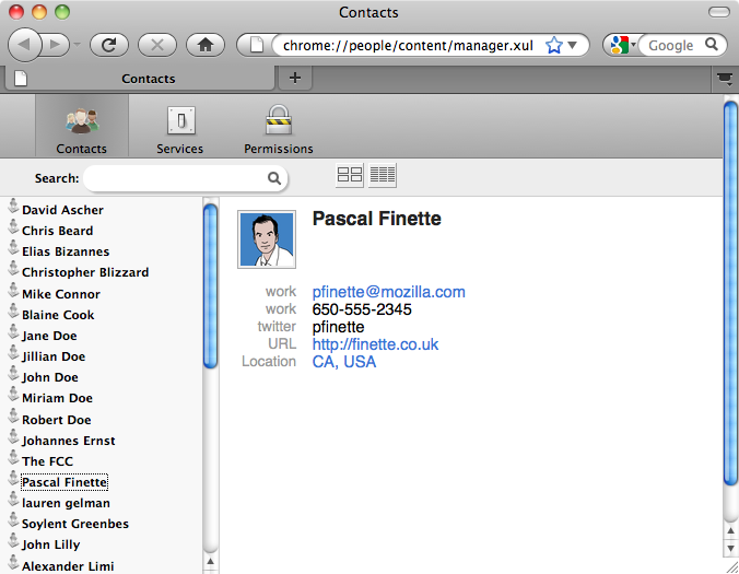 Kontaktansicht im Browser