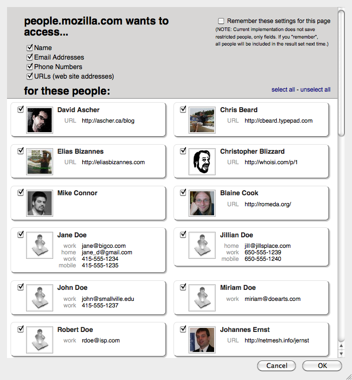Webapplikation greift auf Kontaktdaten zu