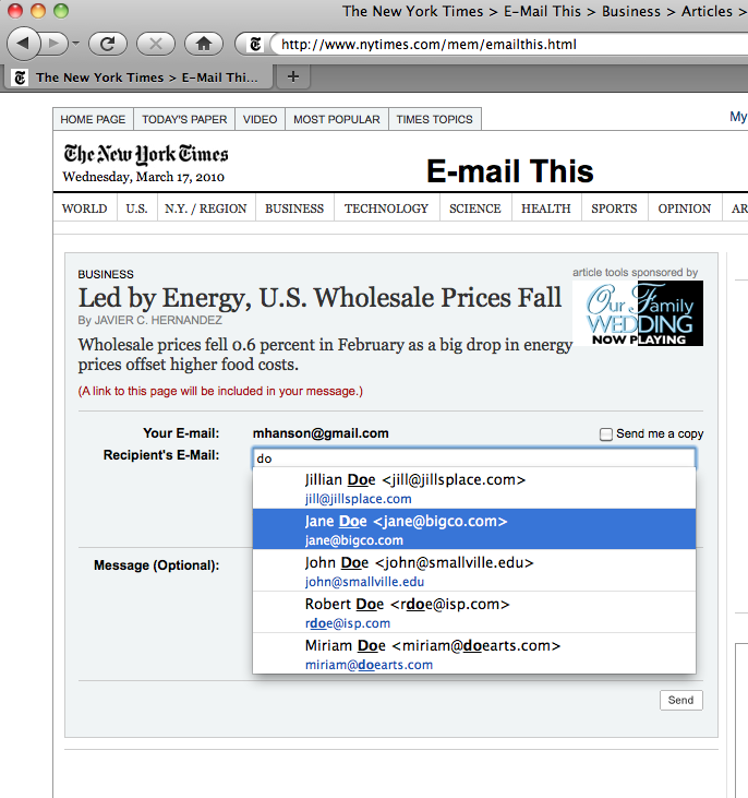 Automatsche Vervollständigung von E-Mail-Adressen