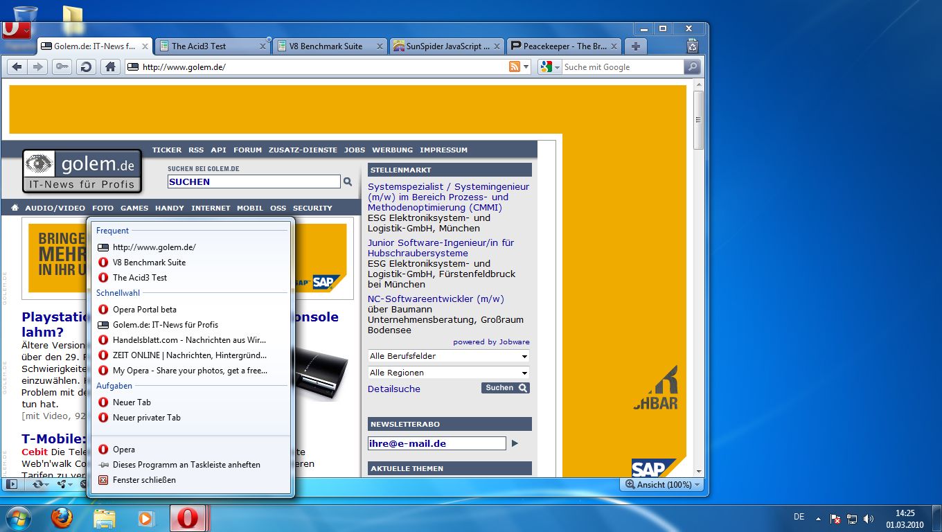Opera 10.50 - Sprunglisten von Windows 7