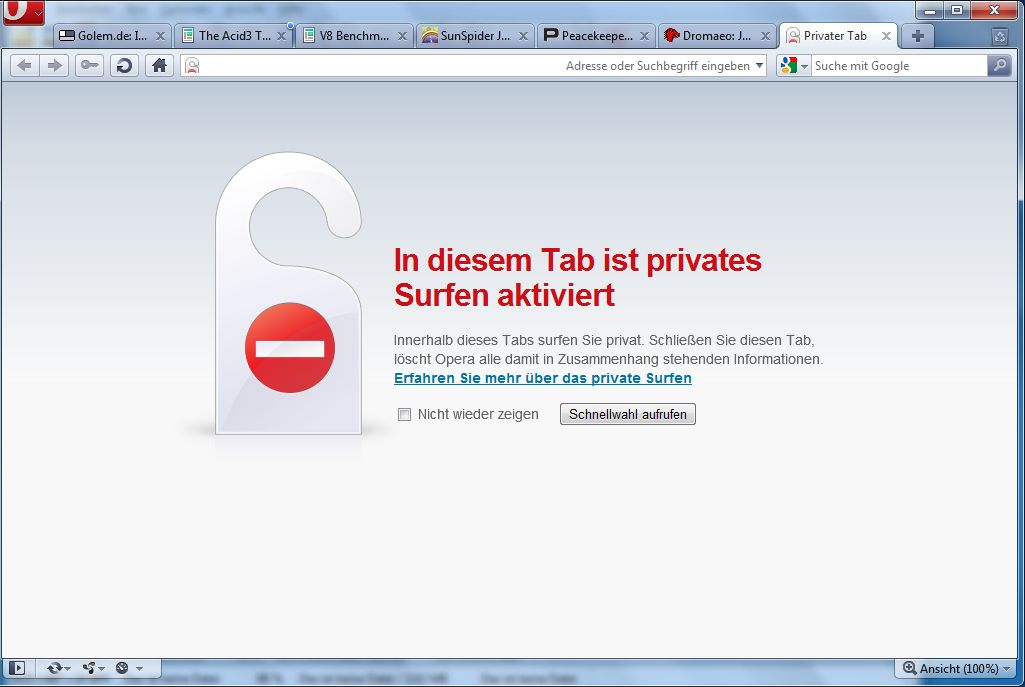 Opera 10.50 - Privatsurfenmodus