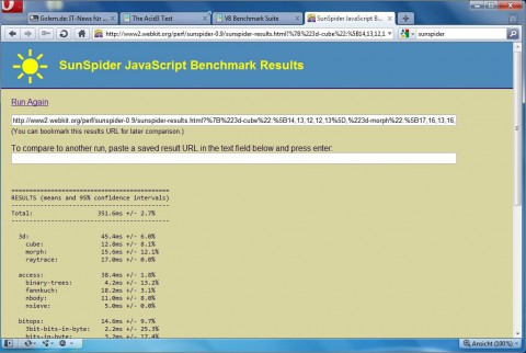Opera 10.50 - Sunspider-Benchmark