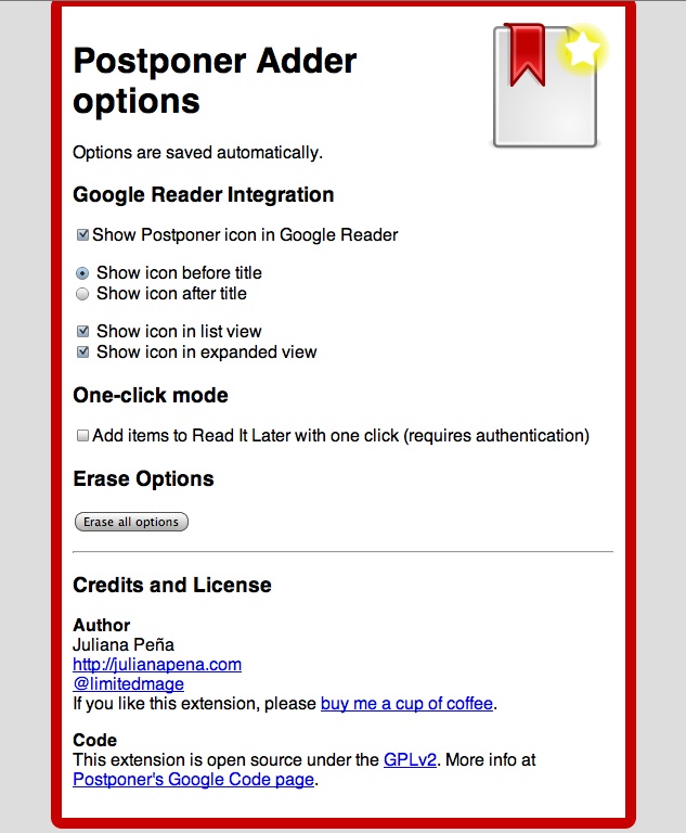 Postponer Adder - Optionen