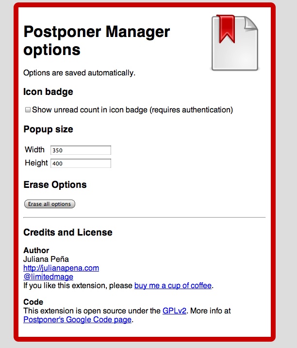 Postponer Manager - Optionen