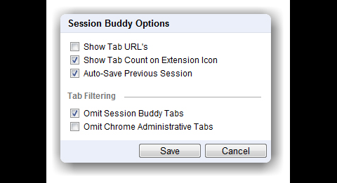 Session Buddy - Optionen