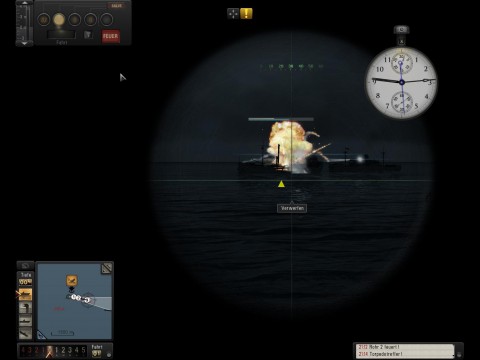 Treffer: Feindliches Schiff nach Torpedoeinschlag