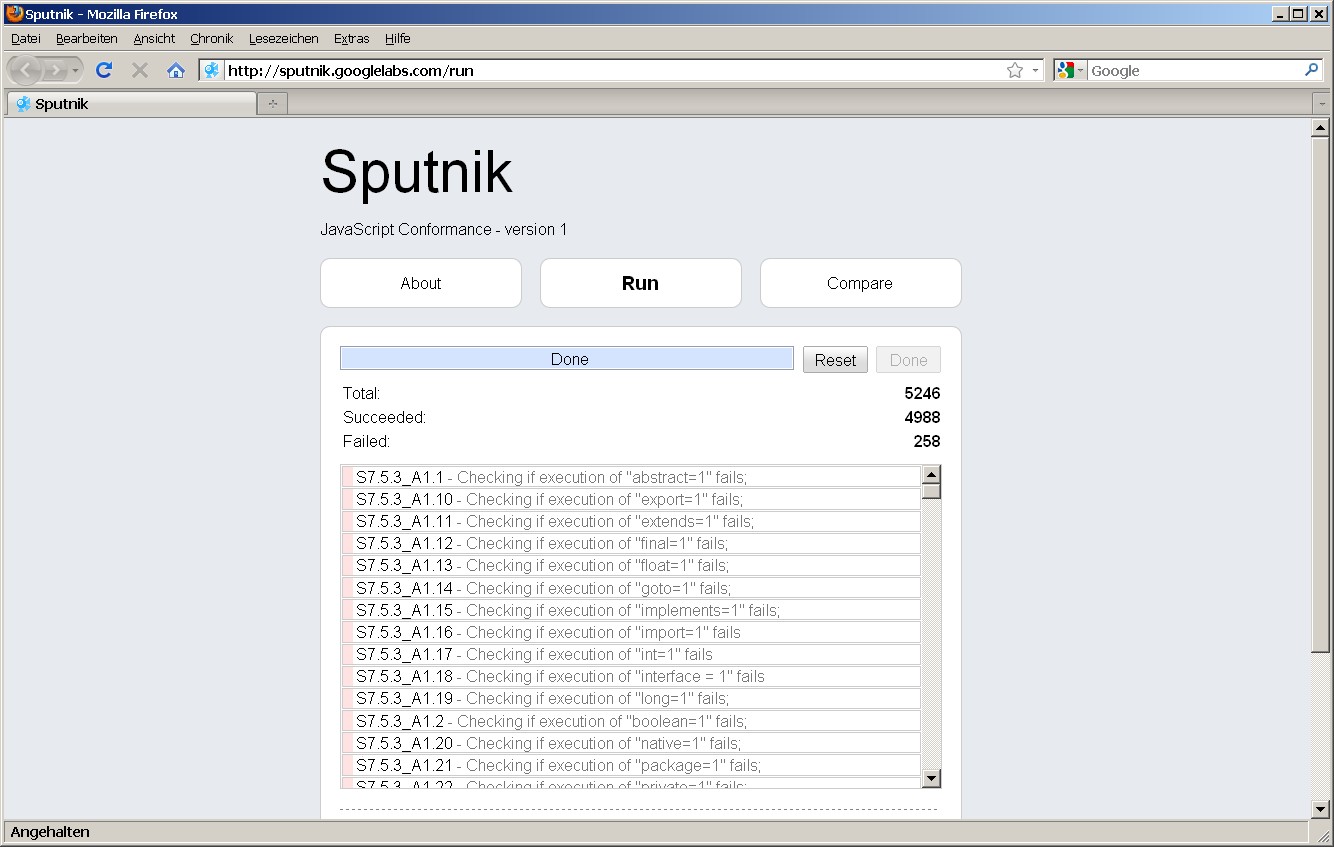 Sputnik-Test mit Firefox 3.6