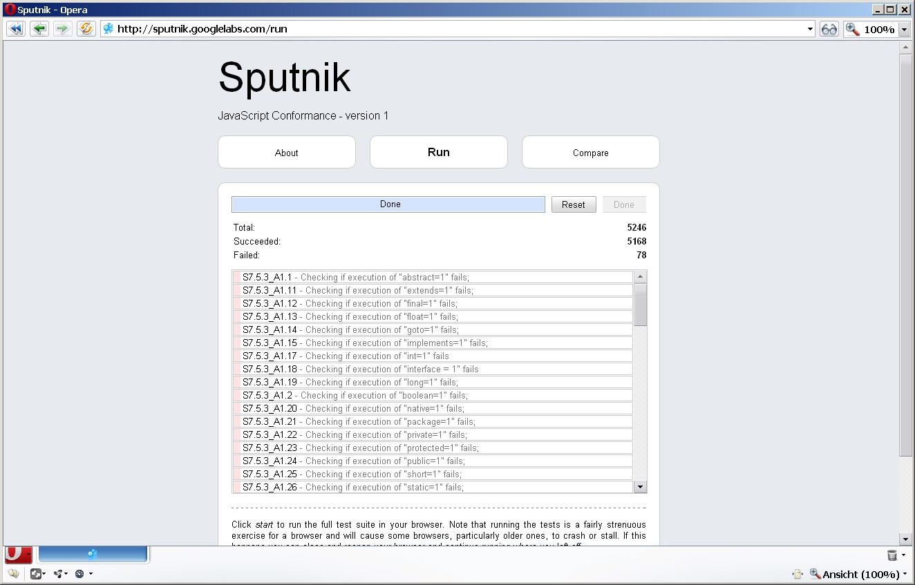 Sputnik-Test mit Opera 10.50