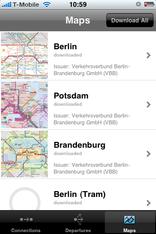 ... können in der Anwendung gespeichert werden. Eigene Streckennetzpläne können allerdings nicht hinzugefügt werden.