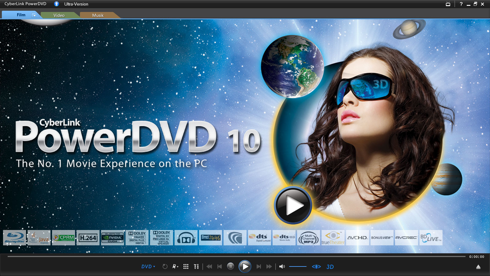 PowerDVD 10 - Hauptbildschirm