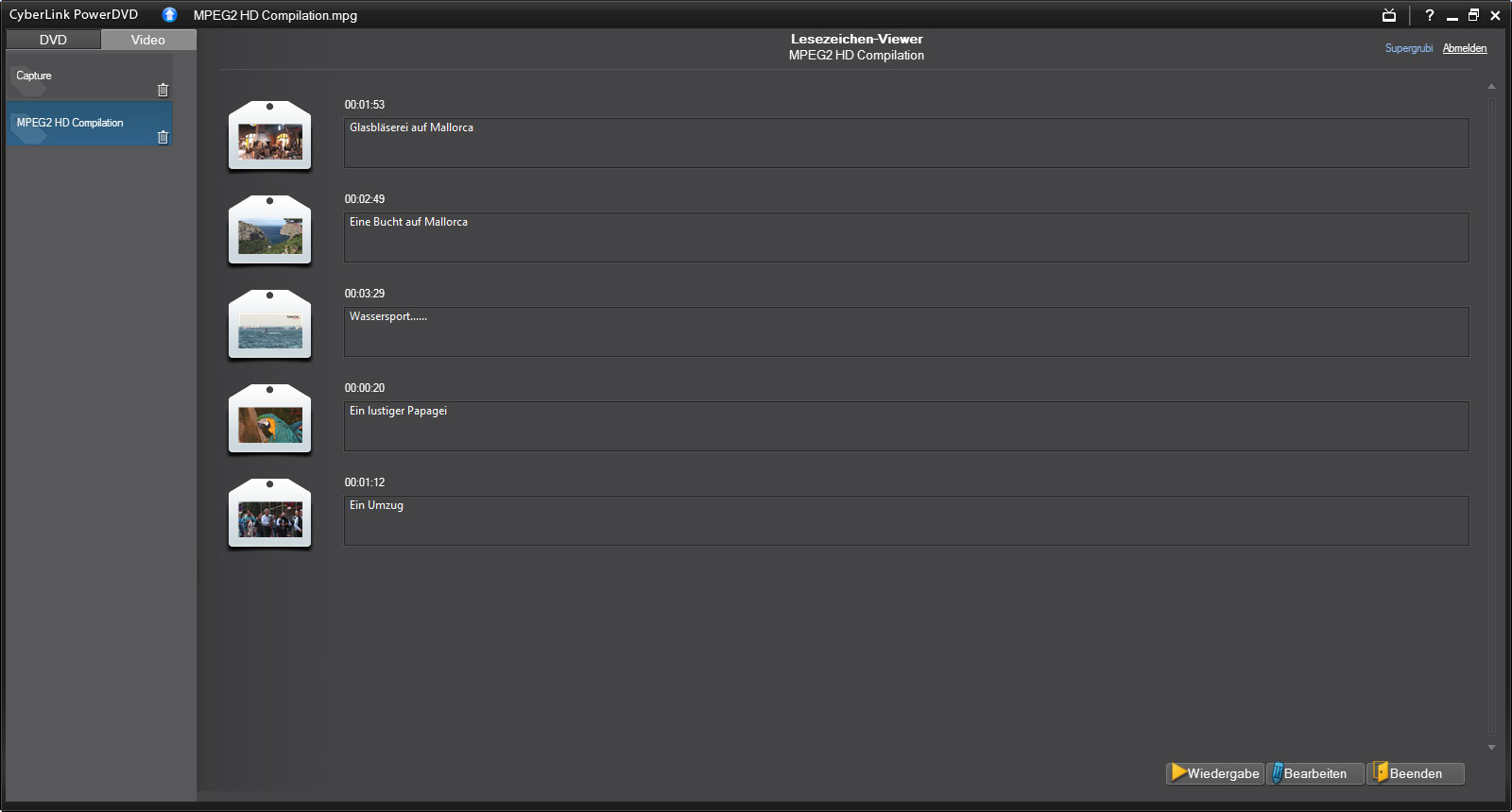 PowerDVD 10 - Moviemark-Bookmarkviewer