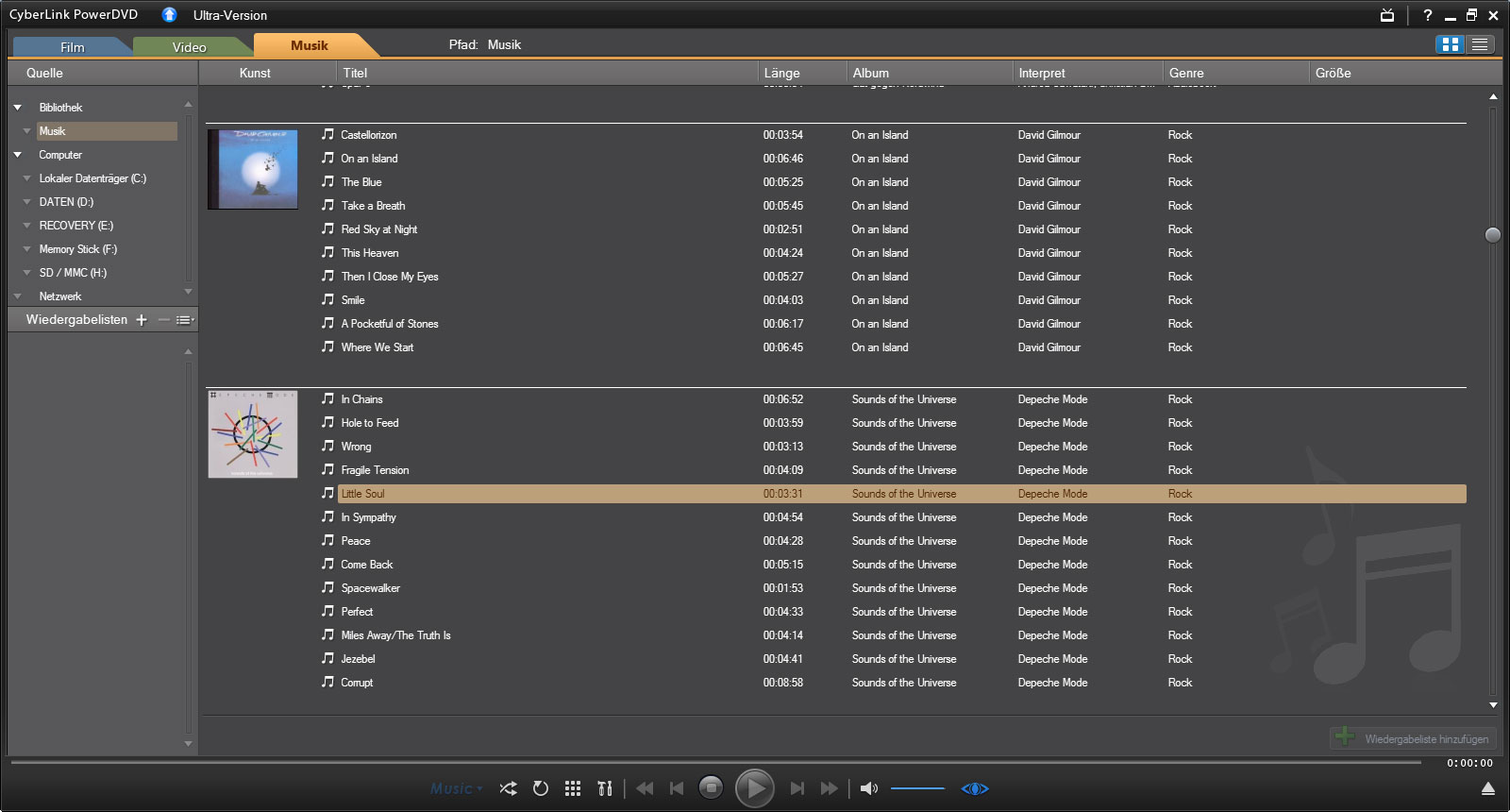 PowerDVD 10 - Musik-Thumbnails