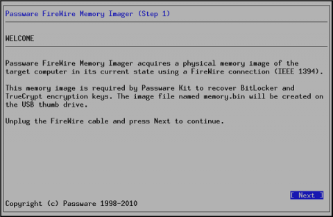 Passware Kit Forensic 9.7 - Mit dem Fire Wire Memory Imager können Speicherabbilder erstellt und schließlich nach Passwörtern durchsucht werden