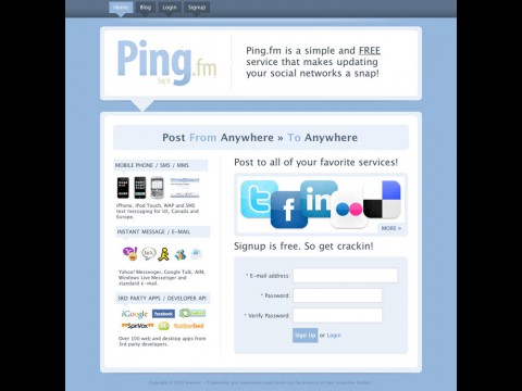 Startseite von Ping.fm