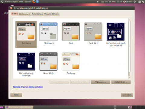 Das Fenstertheme nennt sich nun Ambiance, das ehemals verwendete Theme Human ist komplett entfernt.