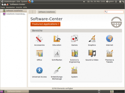 Das Software-Center bietet weitere Programme zur Installation aus dem Internet an.