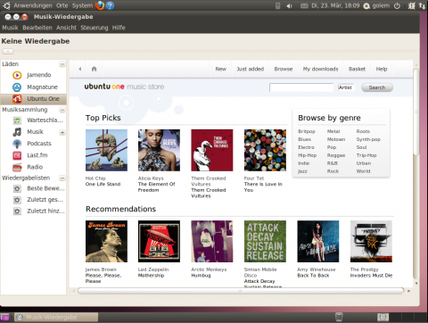 Das Hauptfenster des Ubuntu One Music Store im Audioplayer Rhythmbox