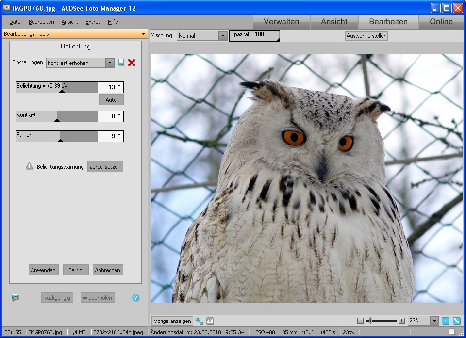 ACDSee Photo Manager 12 - Bearbeitung (Belichtung) (Foto: Andreas Donath)