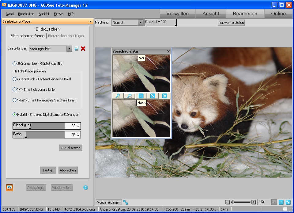 ACDSee Photo Manager 12 - Bearbeitung (Rauschreduktion) (Foto: Andreas Donath)