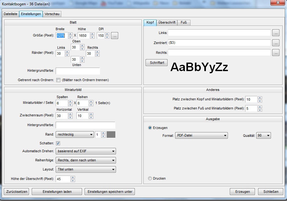 Faststone Image Viewer 4.1 - Erzeugung eines Kontaktbogens